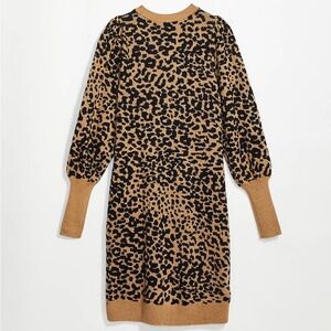 LOFT Leopard Print Sweater Dress – Medium Petite | Cozy Elegance | Animal Print